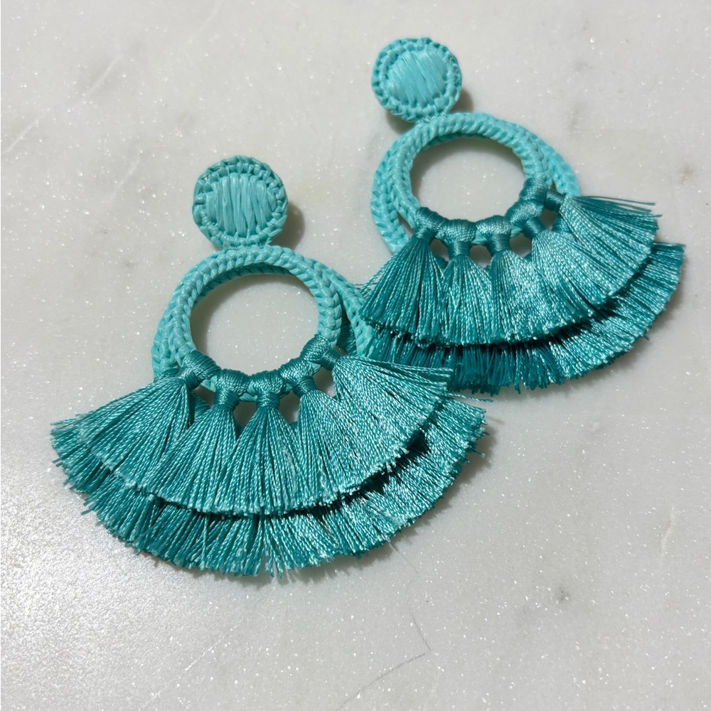 Vineyard Vines Raffia Tassel Earrings - teal